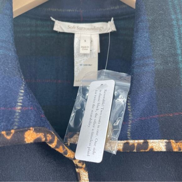 SOFT SURROUNDINGS Reversible Coat Size Small Plaid Leopard Black Wool Blend NWT - Picture 7 of 14